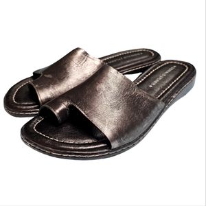 DONALD J. PLINER FEG LEATHER ANTIQUE METALLIC SANDAL SLIDES FLATS SZ 6M